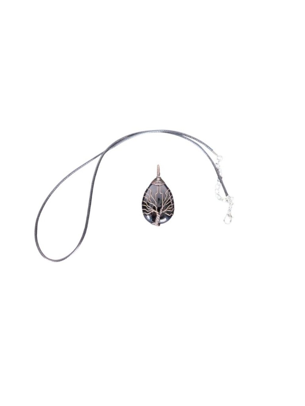 Black Obsidian Tree of Life Pendant Necklace Wire Wrapped Crystal Teardrop - Picture 2 of 6